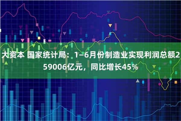 大资本 国家统计局：1—6月份制造业实现利润总额259006亿元，同比增长45%